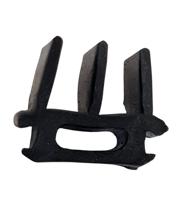 Black metal archery bow nocking block on a white background